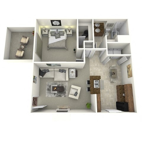 Floor plan for 1 bed, 1 bath, 600 sqft